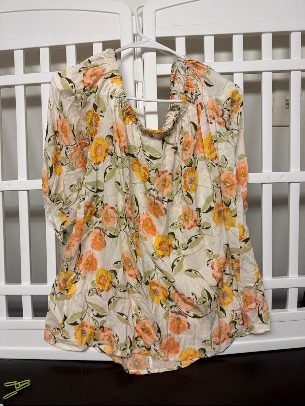 Lovely Melody Cream Floral Peasant Blouse with Orange and Yellow Blooms